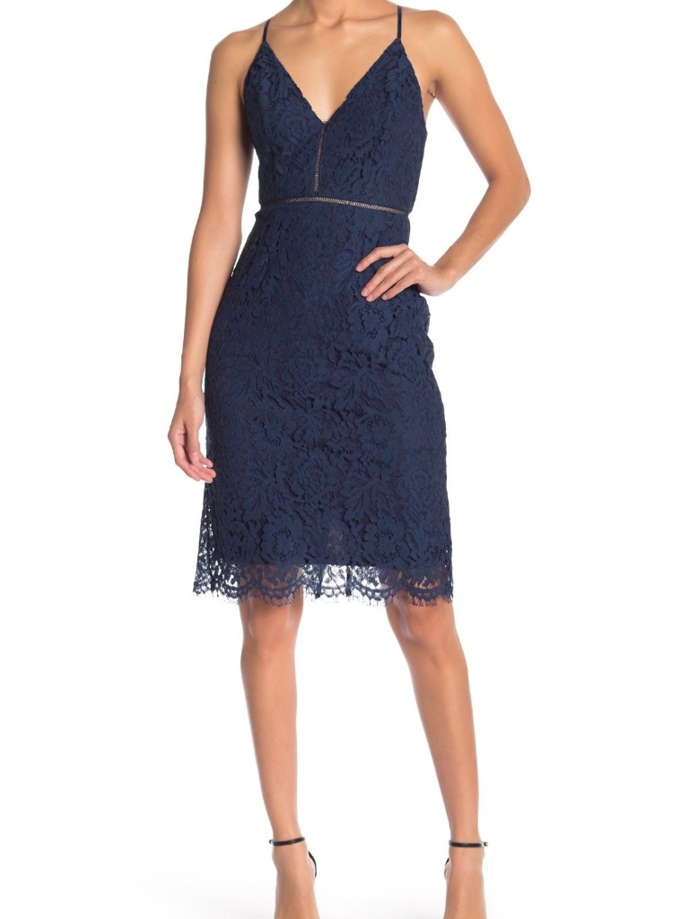 Astr the Label Lace V-neck Midi Sheath Dress in Burgundy
